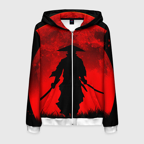 Мужская толстовка на молнии САМУРАЙ кровавой луны / 3D-Белый – фото 1