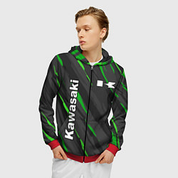 Толстовка 3D на молнии мужская KAWASAKI КАВАСАКИ SPORT, цвет: 3D-красный — фото 2