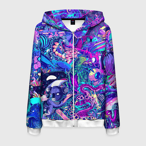 Мужская толстовка на молнии Неоновые Звери / 3D-Белый – фото 1
