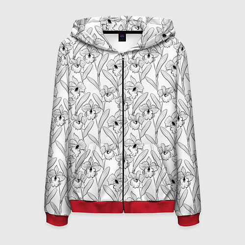 Мужская толстовка на молнии Скетч Цветы орхидеи / 3D-Красный – фото 1