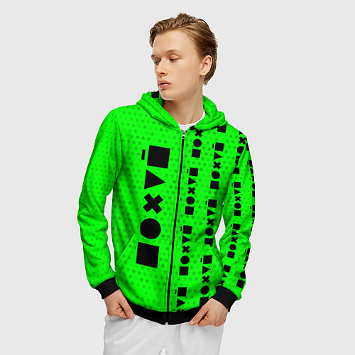 Мужская толстовка на молнии Безразличие - Космос Паттерн справа / 3D-Черный – фото 3