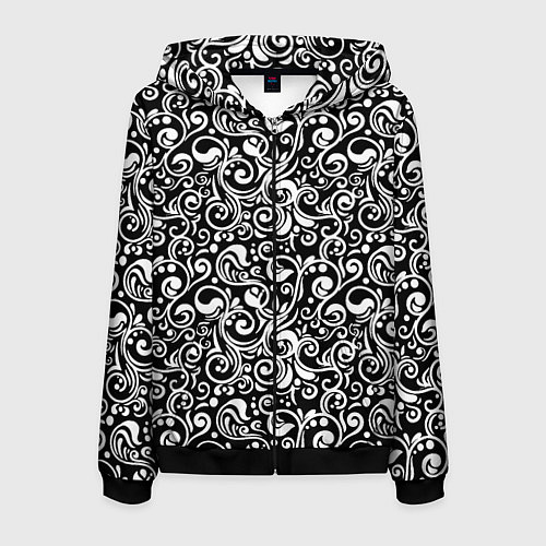 Мужская толстовка на молнии Черно-белая роспись / 3D-Черный – фото 1