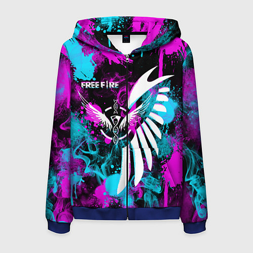 Мужская толстовка на молнии FREE FIRE NEON / 3D-Синий – фото 1