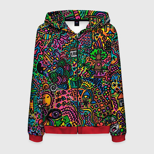 Мужская толстовка на молнии Кислотные узоры психоделика / 3D-Красный – фото 1