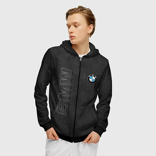 Мужская толстовка на молнии BMW LOGO AND INSCRIPTION / 3D-Черный – фото 3