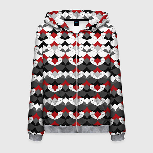 Мужская толстовка на молнии Абстрактный красно-серый узор / 3D-Меланж – фото 1