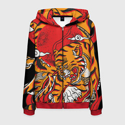 Толстовка 3D на молнии мужская Год тигра, цвет: 3D-красный