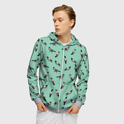 Толстовка 3D на молнии мужская Голуби на зеленом, цвет: 3D-меланж — фото 2