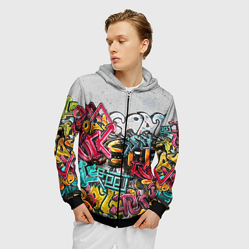 Мужская толстовка на молнии Graffiti on the wall / 3D-Черный – фото 3