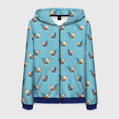 Мужская толстовка на молнии Петушки паттерн / 3D-Синий – фото 1