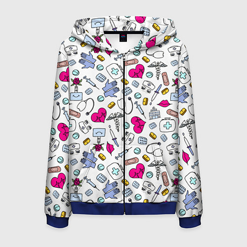 Мужская толстовка на молнии Медицинский паттерн / 3D-Синий – фото 1