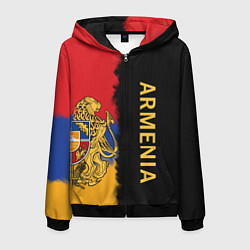 Толстовка 3D на молнии мужская Armenia Flag and emblem, цвет: 3D-черный