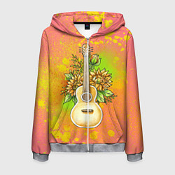 Толстовка 3D на молнии мужская Гитара и подсолнухи, цвет: 3D-меланж
