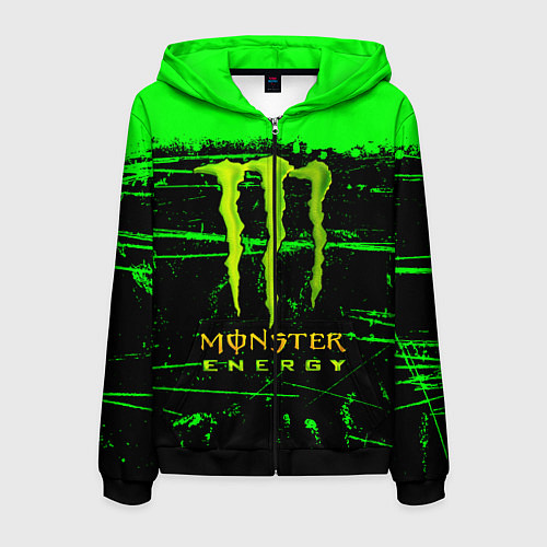 Мужская толстовка на молнии MONSTER ENERGY NEON LOGO / 3D-Черный – фото 1