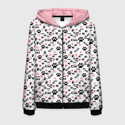 Мужская толстовка на молнии Следы кошачьих лап / 3D-Черный – фото 1