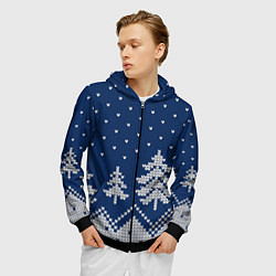 Толстовка 3D на молнии мужская Зимняя ночь, цвет: 3D-черный — фото 2
