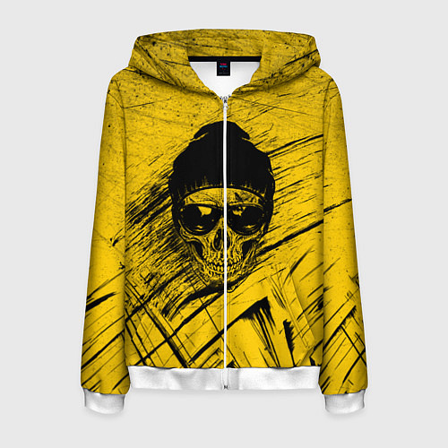 Мужская толстовка на молнии Череп Хипстер Гранж Брызги / 3D-Белый – фото 1