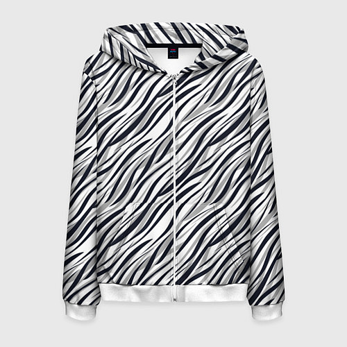 Мужская толстовка на молнии Черно-белый полосатый тигровый / 3D-Белый – фото 1