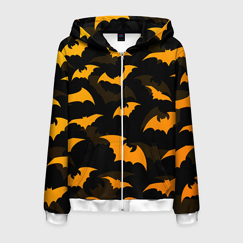 Мужская толстовка на молнии ЛЕТУЧИЕ МЫШИ НОЧЬ ХЕЛЛОУИН HALLOWEEN NIGHT BATS / 3D-Белый – фото 1