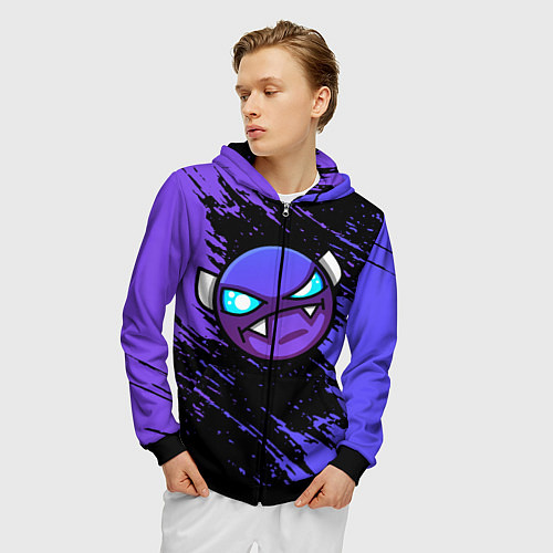 Мужская толстовка на молнии Geometry Dash / 3D-Черный – фото 3