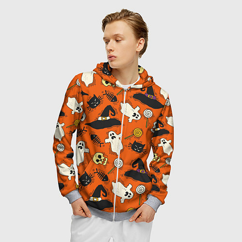 Мужская толстовка на молнии Хэллоуинские шалости / 3D-Меланж – фото 3