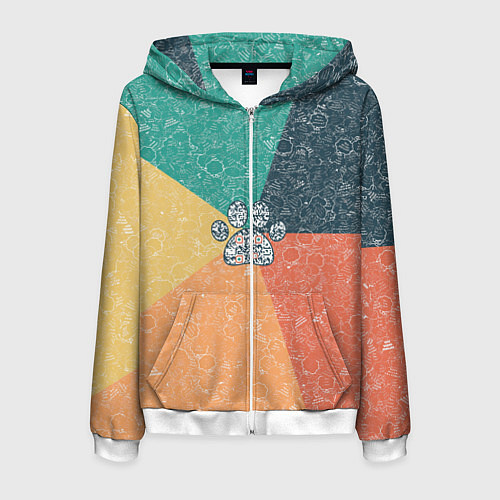 Мужская толстовка на молнии Лапа на фоне АПВ 5 1 12 / 3D-Белый – фото 1