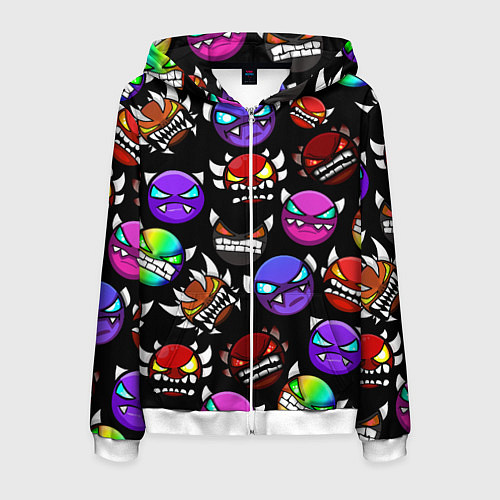 Мужская толстовка на молнии Geometry Dash: Demons Squad / 3D-Белый – фото 1