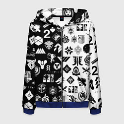 Толстовка 3D на молнии мужская DESTINY LOGOBOMBING ЧЁРНО БЕЛОЕ, цвет: 3D-синий