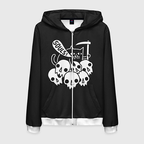 Мужская толстовка на молнии Кот - Жнец / 3D-Белый – фото 1