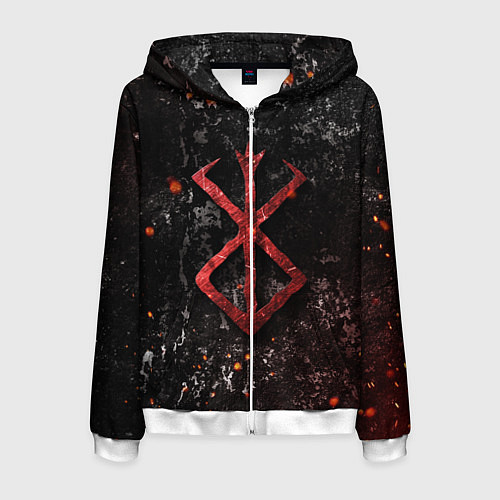 Мужская толстовка на молнии BERSERK LOGO GRUNGE RED / 3D-Белый – фото 1