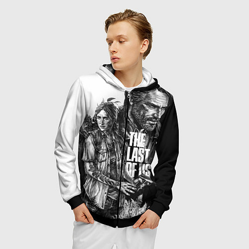 Мужская толстовка на молнии THE LAST OF US ЧЁРНО БЕЛЫЙ / 3D-Черный – фото 3