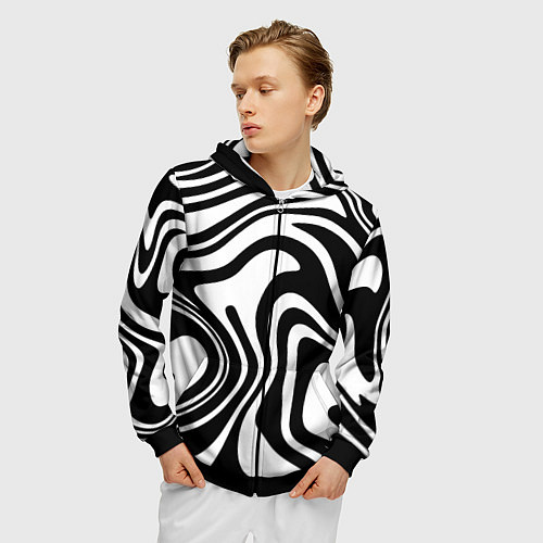 Мужская толстовка на молнии Черно-белые полосы Black and white stripes / 3D-Черный – фото 3