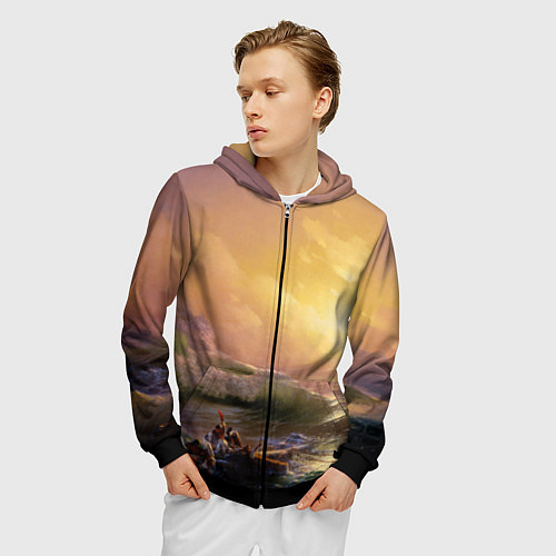 Мужская толстовка на молнии Шторм в море девятый вал / 3D-Черный – фото 3