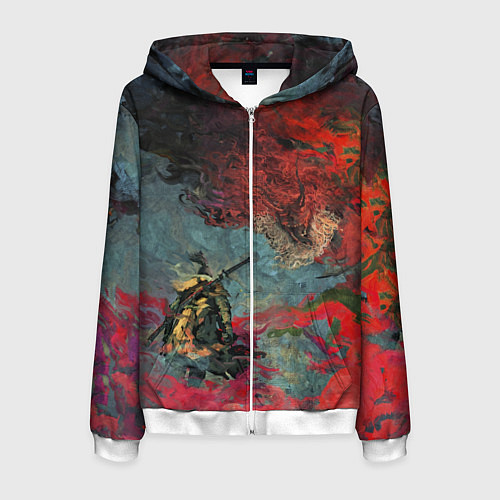 Мужская толстовка на молнии Sekiro Самурай против дракона / 3D-Белый – фото 1
