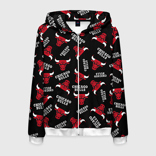 Мужская толстовка на молнии CHICAGO BULLS БЫКИ УЗОР / 3D-Белый – фото 1