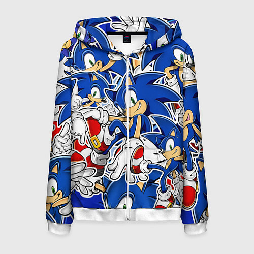 Мужская толстовка на молнии SONIC ПАТТЕРН СОНИК / 3D-Белый – фото 1