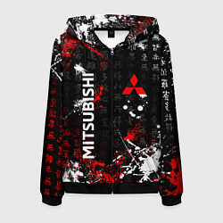 Толстовка 3D на молнии мужская Японские символы Митсубиси, цвет: 3D-черный