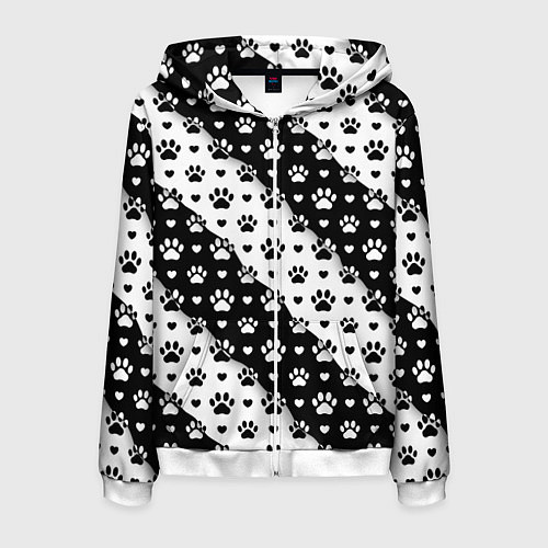 Мужская толстовка на молнии Следы от Лап / 3D-Белый – фото 1