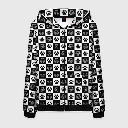 Мужская толстовка на молнии Следы на Шахматном Фоне / 3D-Черный – фото 1