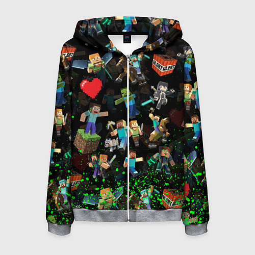 Мужская толстовка на молнии МАЙНКРАФТ ПАТТЕРН ГЕРОИ ИГРЫ / 3D-Меланж – фото 1