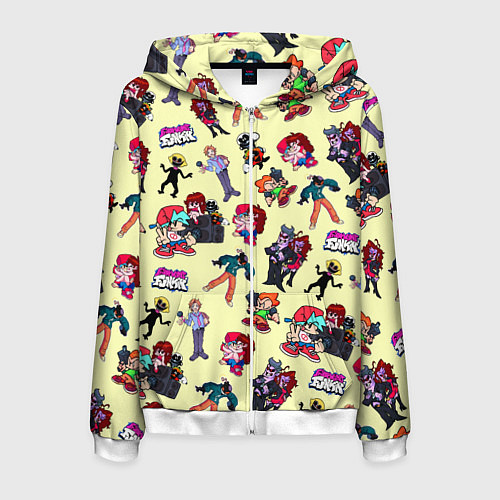 Мужская толстовка на молнии Friday Night Funkin - все герои / 3D-Белый – фото 1