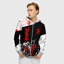 Толстовка 3D на молнии мужская Берсерк черная маска с логотипом, цвет: 3D-меланж — фото 2
