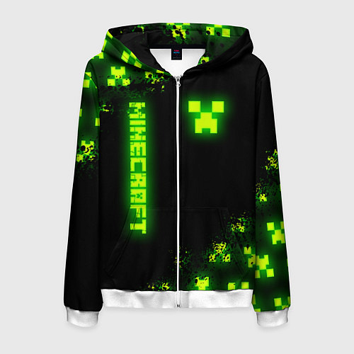 Мужская толстовка на молнии MINECRAFT NEON LOGO CREEPER / 3D-Белый – фото 1