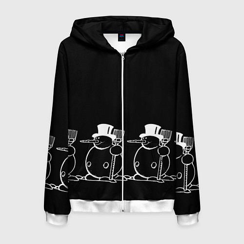 Мужская толстовка на молнии Снеговик на черном фоне / 3D-Белый – фото 1