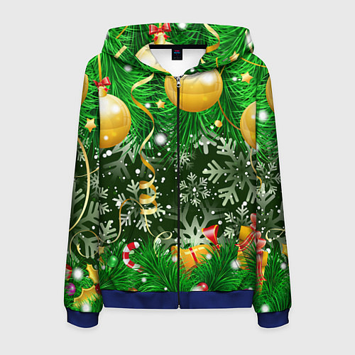 Мужская толстовка на молнии Новогоднее Настроение Елка / 3D-Синий – фото 1