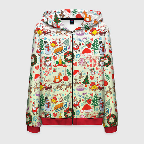 Мужская толстовка на молнии Самый новогодний принт / 3D-Красный – фото 1
