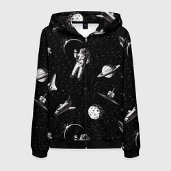 Толстовка 3D на молнии мужская Космический вояж, цвет: 3D-черный