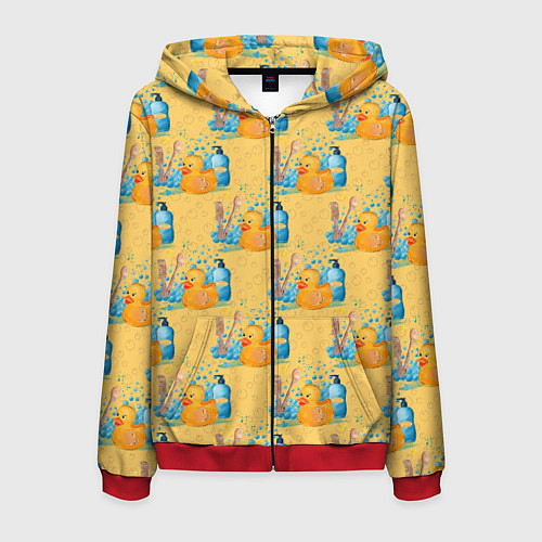 Мужская толстовка на молнии Утенок чистюля паттерн / 3D-Красный – фото 1