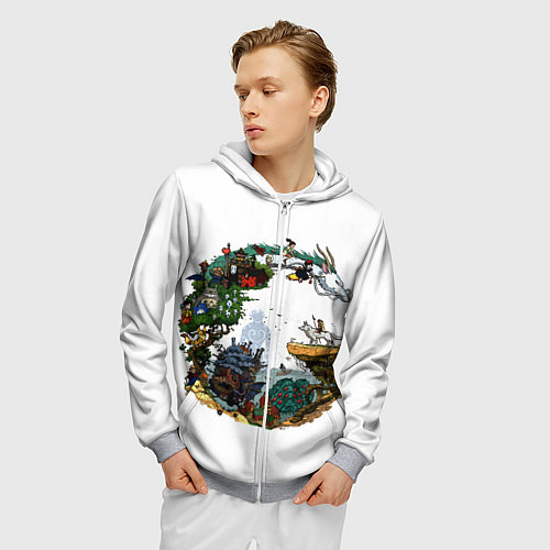 Мужская толстовка на молнии Миры Хаяо Миядзаки унесенные призраками и другие / 3D-Меланж – фото 3