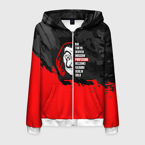 Мужская толстовка на молнии La Casa de Papel Professor / 3D-Белый – фото 1